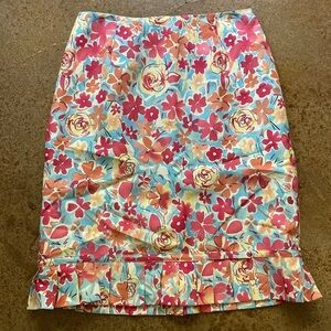 HAROLD’S‎ light blue and pink floral silk pleated hem pencil skirt